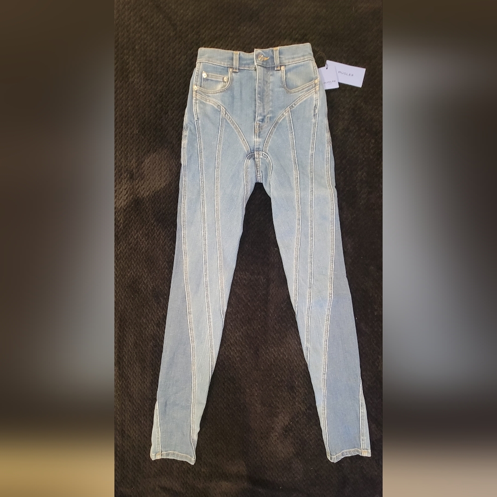 Mugler Light Blue Skinny Jeans with Contrast Topstitching
